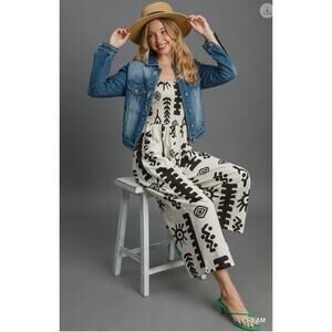 Umgee - Abstract Print Smocked Jumpsuit - Small